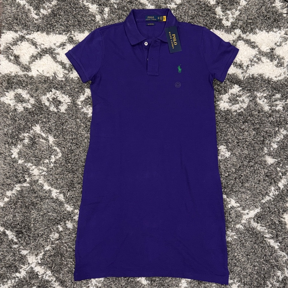 NWT Polo Ralph Lauren Purple Cotton Shirt Polo Dress with Green Logo - XS